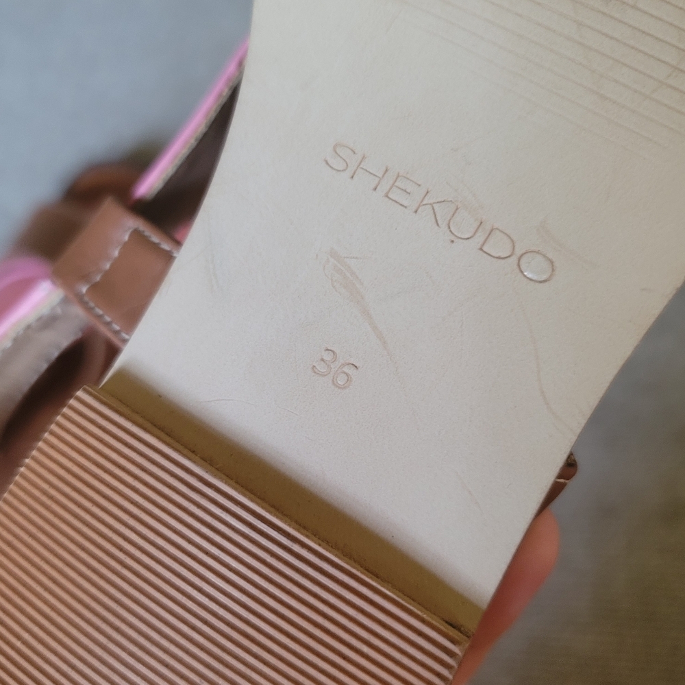 NEW Shekudo Cove Sandals Pink Tan Brown Leather Open Toe Sandals Back Strap - Picture 8 of 8